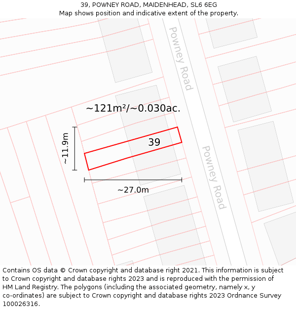 39, POWNEY ROAD, MAIDENHEAD, SL6 6EG: Plot and title map