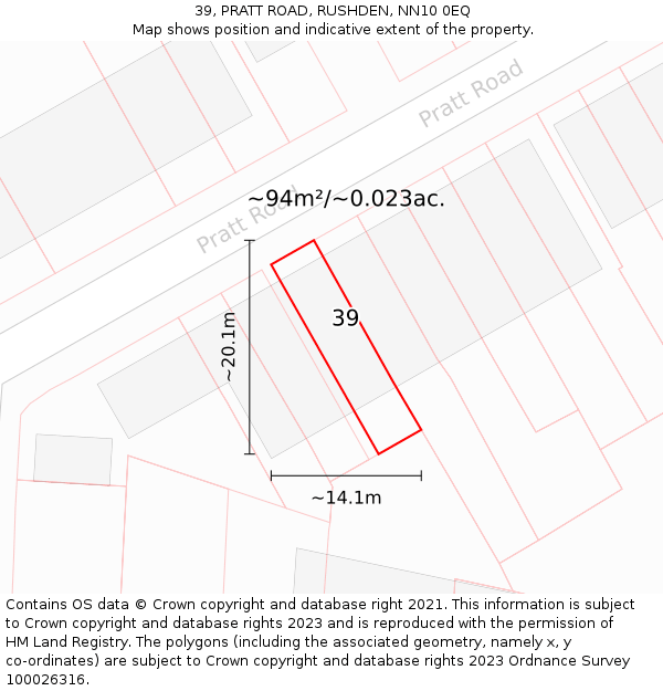 39, PRATT ROAD, RUSHDEN, NN10 0EQ: Plot and title map