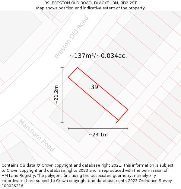 39, PRESTON OLD ROAD, BLACKBURN, BB2 2ST: Plot and title map