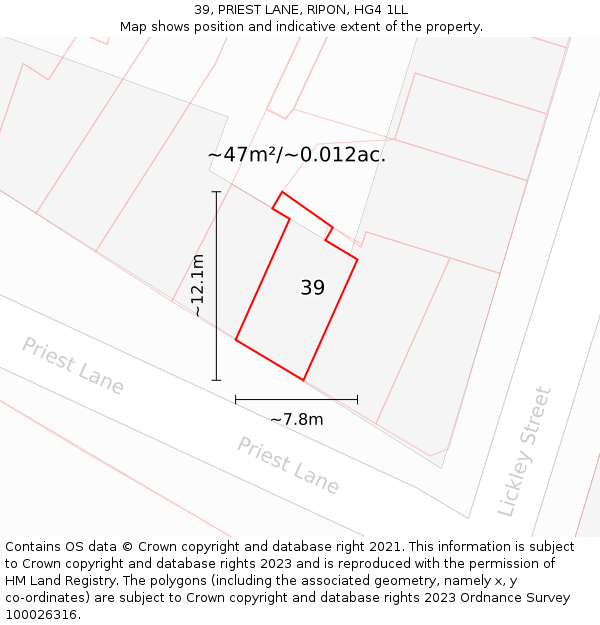 39, PRIEST LANE, RIPON, HG4 1LL: Plot and title map