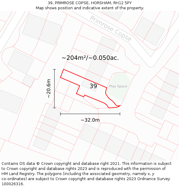 39, PRIMROSE COPSE, HORSHAM, RH12 5PY: Plot and title map