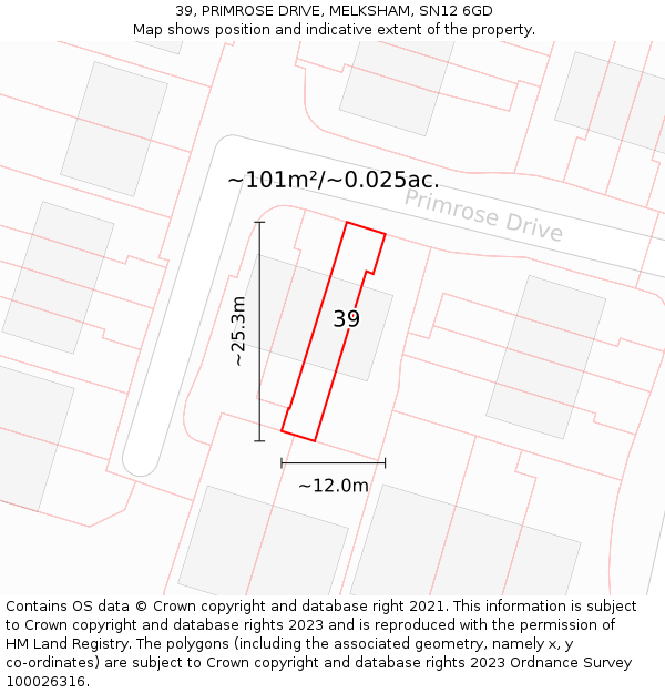 39, PRIMROSE DRIVE, MELKSHAM, SN12 6GD: Plot and title map