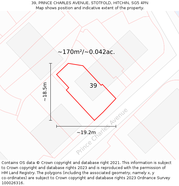 39, PRINCE CHARLES AVENUE, STOTFOLD, HITCHIN, SG5 4PN: Plot and title map