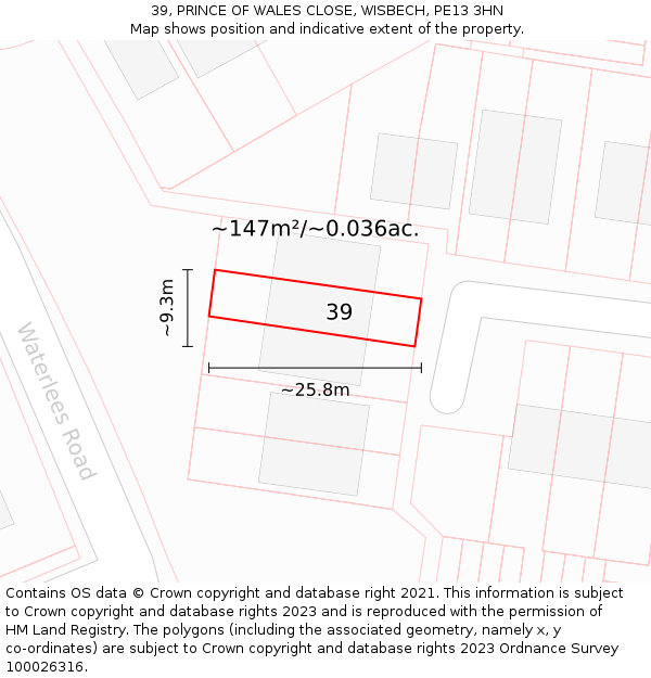 39, PRINCE OF WALES CLOSE, WISBECH, PE13 3HN: Plot and title map