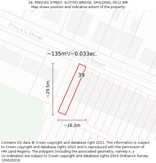 39, PRINCES STREET, SUTTON BRIDGE, SPALDING, PE12 9RF: Plot and title map