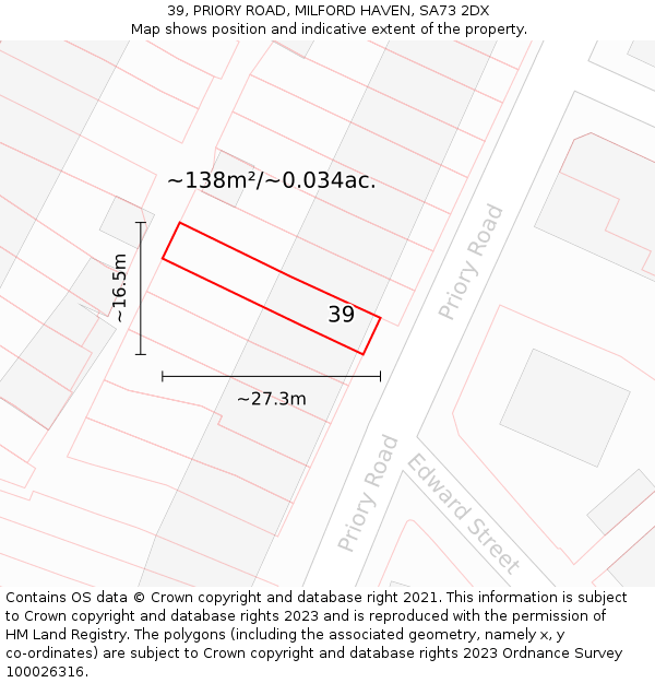 39, PRIORY ROAD, MILFORD HAVEN, SA73 2DX: Plot and title map
