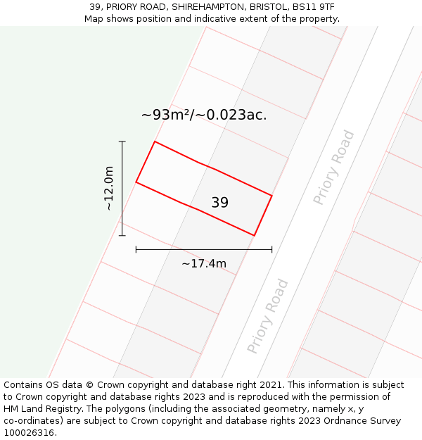 39, PRIORY ROAD, SHIREHAMPTON, BRISTOL, BS11 9TF: Plot and title map