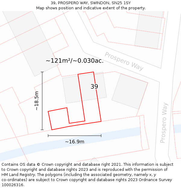 39, PROSPERO WAY, SWINDON, SN25 1SY: Plot and title map
