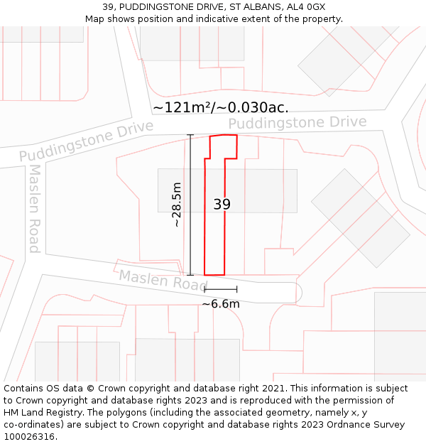 39, PUDDINGSTONE DRIVE, ST ALBANS, AL4 0GX: Plot and title map