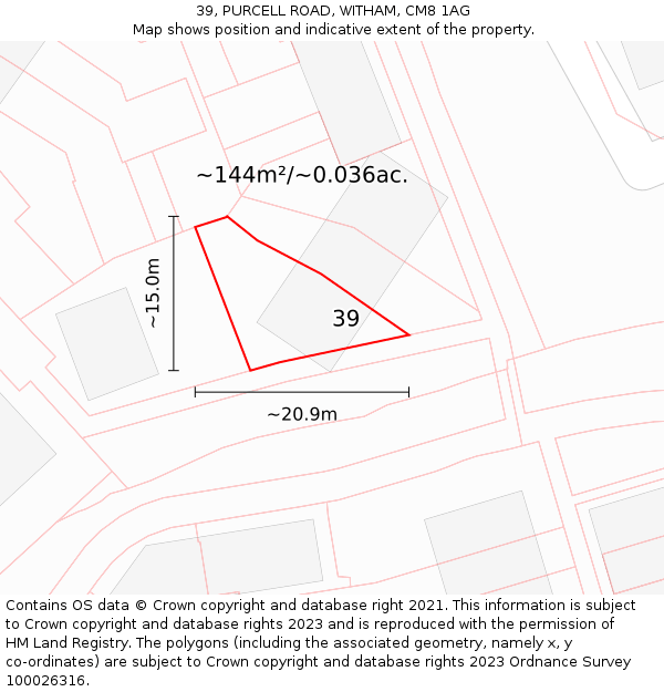39, PURCELL ROAD, WITHAM, CM8 1AG: Plot and title map