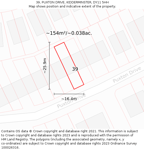 39, PUXTON DRIVE, KIDDERMINSTER, DY11 5HH: Plot and title map