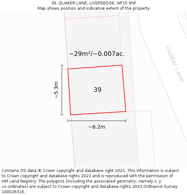 39, QUAKER LANE, LIVERSEDGE, WF15 6NF: Plot and title map