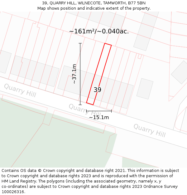 39, QUARRY HILL, WILNECOTE, TAMWORTH, B77 5BN: Plot and title map