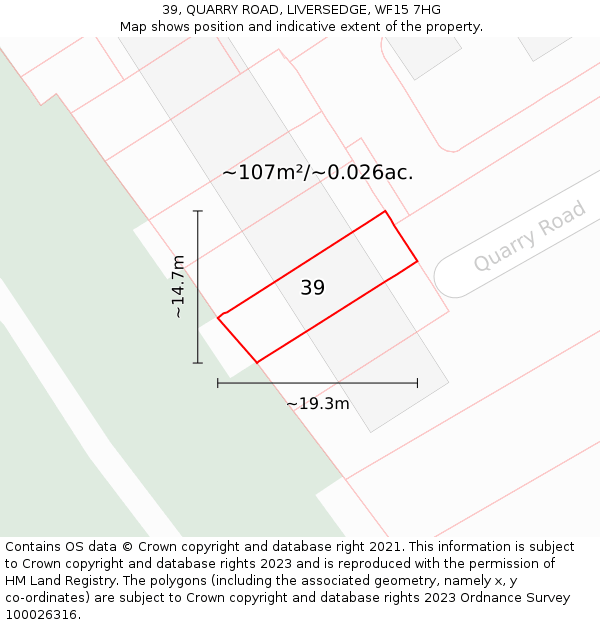 39, QUARRY ROAD, LIVERSEDGE, WF15 7HG: Plot and title map