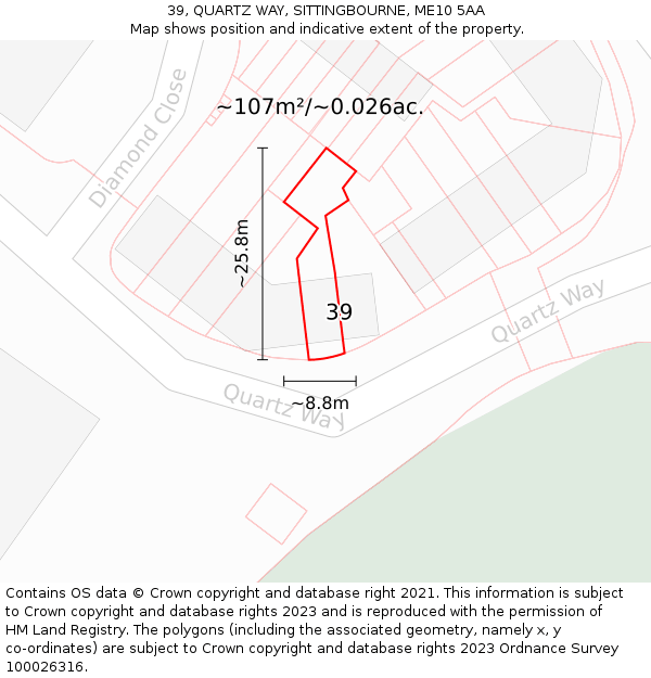 39, QUARTZ WAY, SITTINGBOURNE, ME10 5AA: Plot and title map