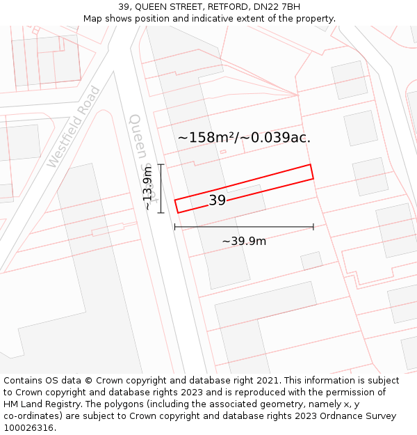39, QUEEN STREET, RETFORD, DN22 7BH: Plot and title map