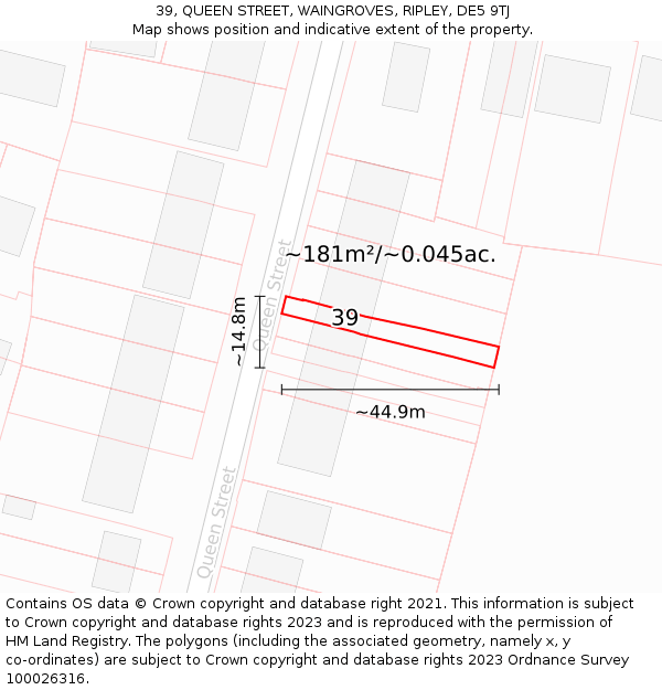 39, QUEEN STREET, WAINGROVES, RIPLEY, DE5 9TJ: Plot and title map