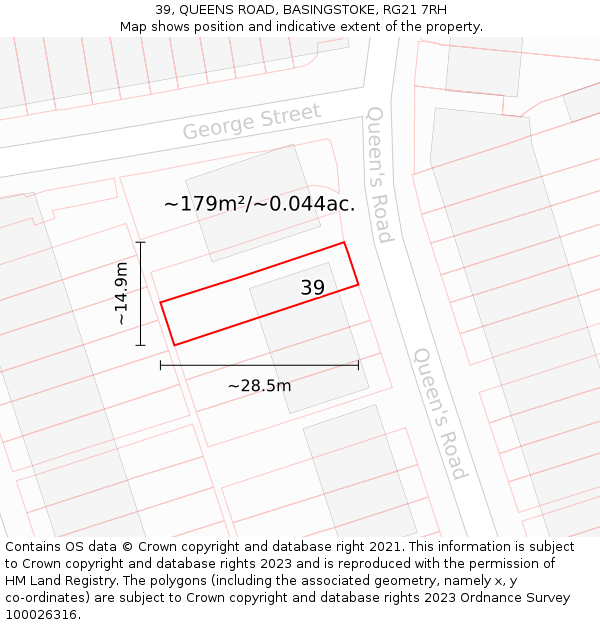 39, QUEENS ROAD, BASINGSTOKE, RG21 7RH: Plot and title map