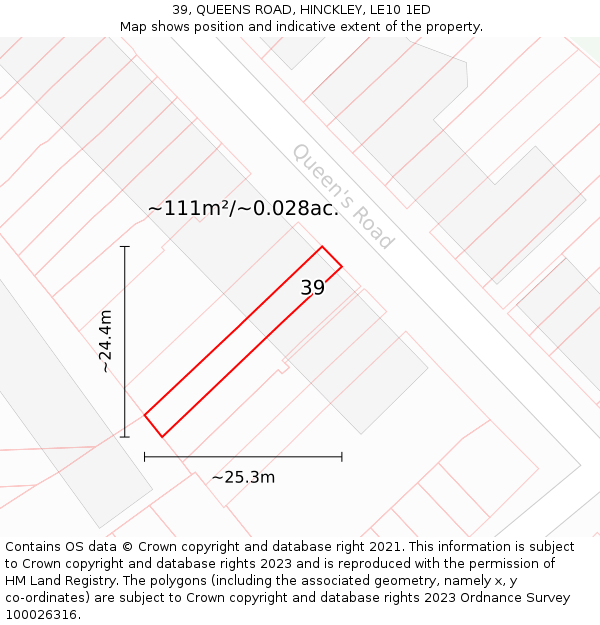 39, QUEENS ROAD, HINCKLEY, LE10 1ED: Plot and title map