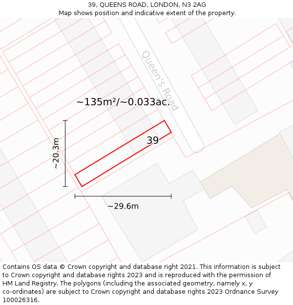 39, QUEENS ROAD, LONDON, N3 2AG: Plot and title map