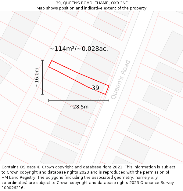 39, QUEENS ROAD, THAME, OX9 3NF: Plot and title map