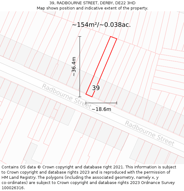 39, RADBOURNE STREET, DERBY, DE22 3HD: Plot and title map