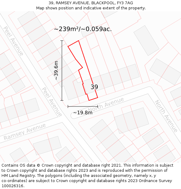 39, RAMSEY AVENUE, BLACKPOOL, FY3 7AG: Plot and title map