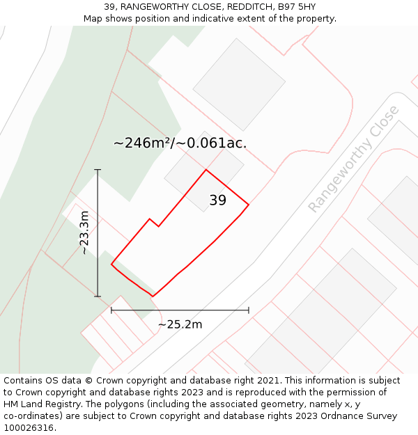 39, RANGEWORTHY CLOSE, REDDITCH, B97 5HY: Plot and title map