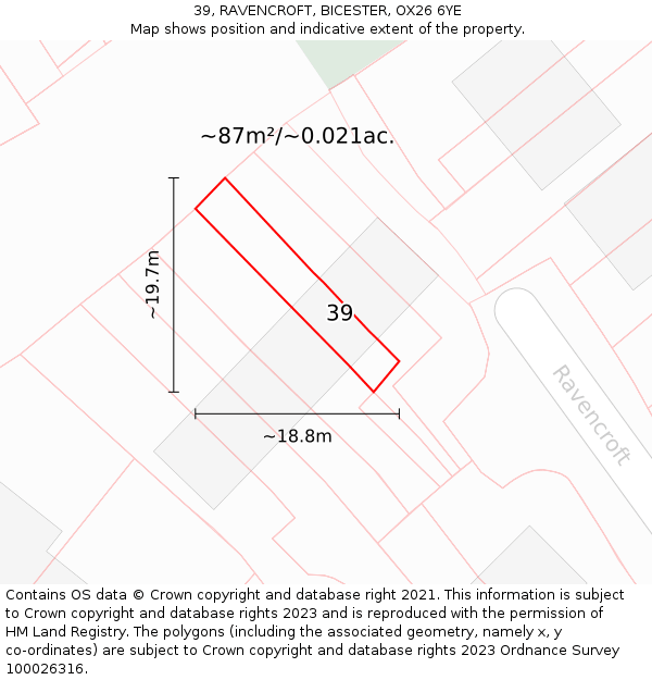 39, RAVENCROFT, BICESTER, OX26 6YE: Plot and title map