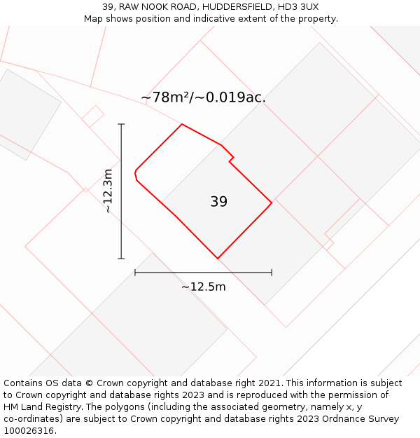 39, RAW NOOK ROAD, HUDDERSFIELD, HD3 3UX: Plot and title map