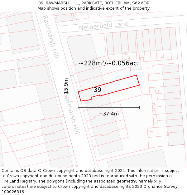 39, RAWMARSH HILL, PARKGATE, ROTHERHAM, S62 6DP: Plot and title map