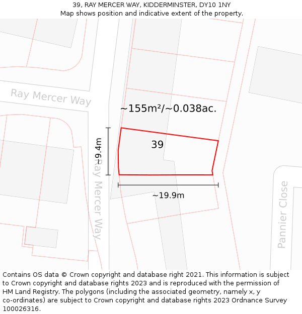 39, RAY MERCER WAY, KIDDERMINSTER, DY10 1NY: Plot and title map