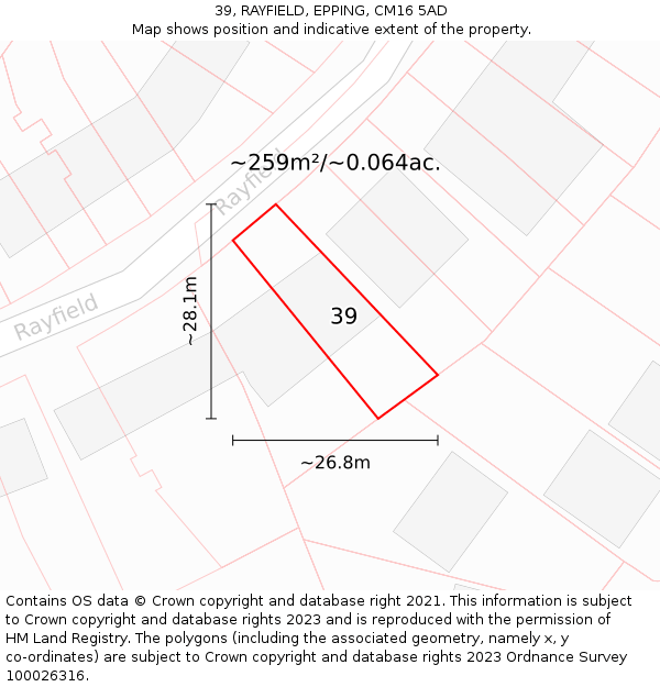 39, RAYFIELD, EPPING, CM16 5AD: Plot and title map