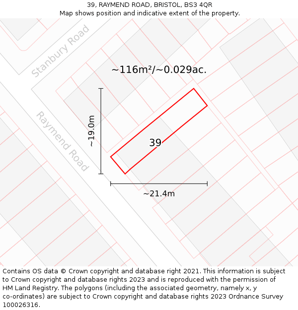 39, RAYMEND ROAD, BRISTOL, BS3 4QR: Plot and title map