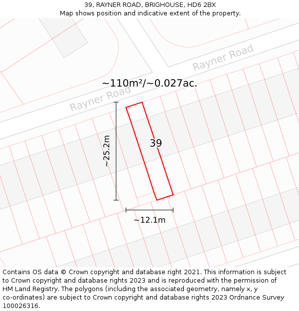39, RAYNER ROAD, BRIGHOUSE, HD6 2BX: Plot and title map
