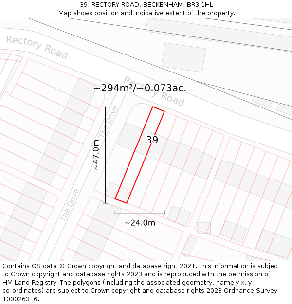 39, RECTORY ROAD, BECKENHAM, BR3 1HL: Plot and title map