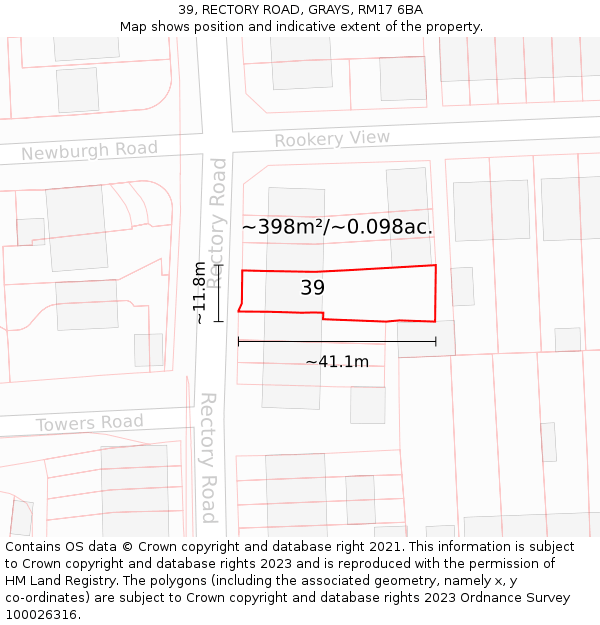 39, RECTORY ROAD, GRAYS, RM17 6BA: Plot and title map