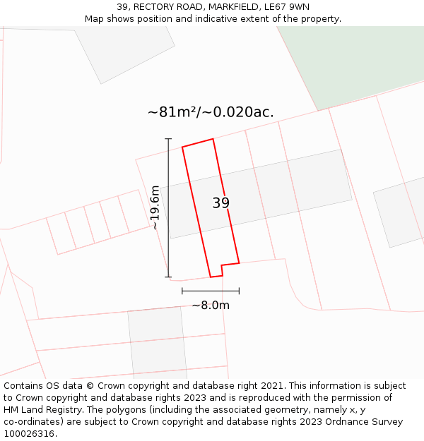 39, RECTORY ROAD, MARKFIELD, LE67 9WN: Plot and title map