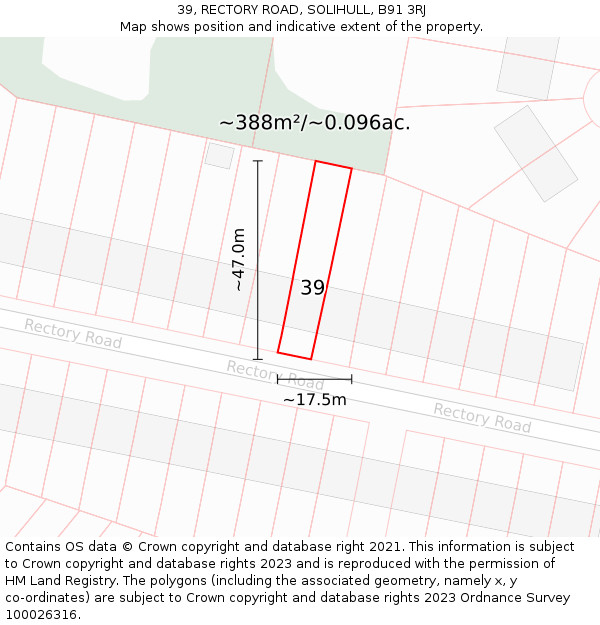 39, RECTORY ROAD, SOLIHULL, B91 3RJ: Plot and title map