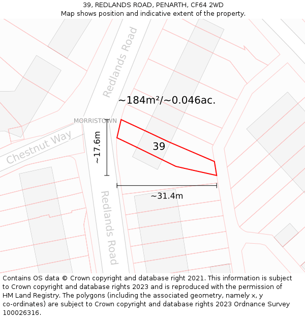 39, REDLANDS ROAD, PENARTH, CF64 2WD: Plot and title map