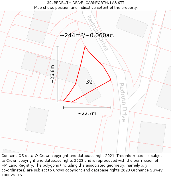 39, REDRUTH DRIVE, CARNFORTH, LA5 9TT: Plot and title map