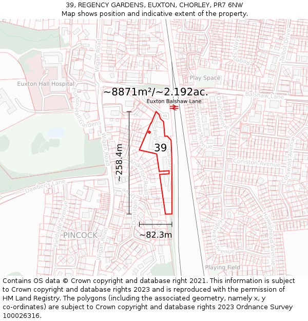 39, REGENCY GARDENS, EUXTON, CHORLEY, PR7 6NW: Plot and title map