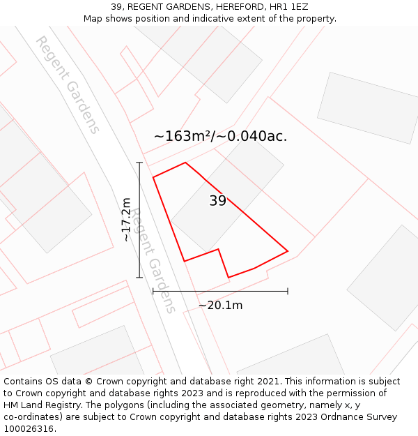 39, REGENT GARDENS, HEREFORD, HR1 1EZ: Plot and title map