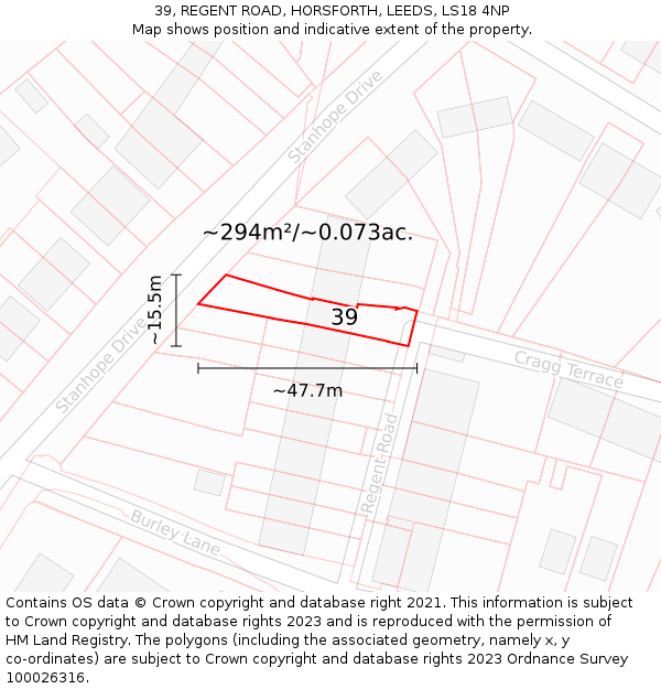 39, REGENT ROAD, HORSFORTH, LEEDS, LS18 4NP: Plot and title map