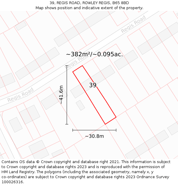 39, REGIS ROAD, ROWLEY REGIS, B65 8BD: Plot and title map