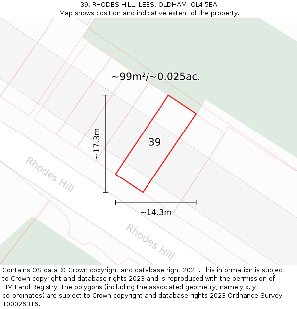 39, RHODES HILL, LEES, OLDHAM, OL4 5EA: Plot and title map