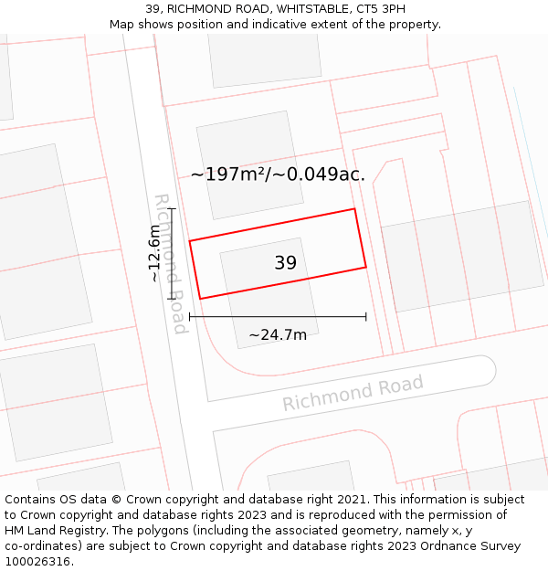 39, RICHMOND ROAD, WHITSTABLE, CT5 3PH: Plot and title map