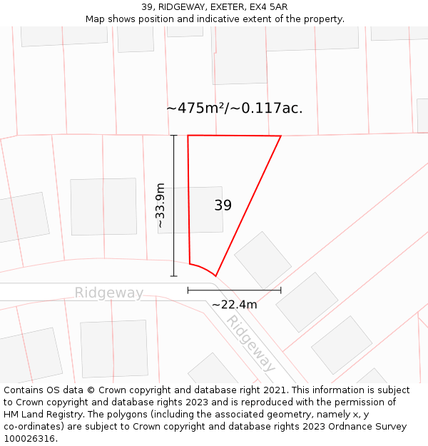 39, RIDGEWAY, EXETER, EX4 5AR: Plot and title map