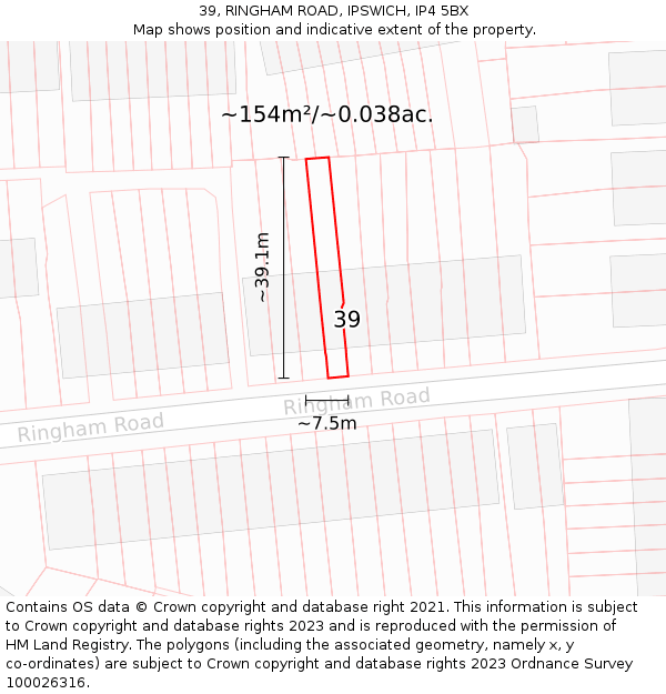 39, RINGHAM ROAD, IPSWICH, IP4 5BX: Plot and title map