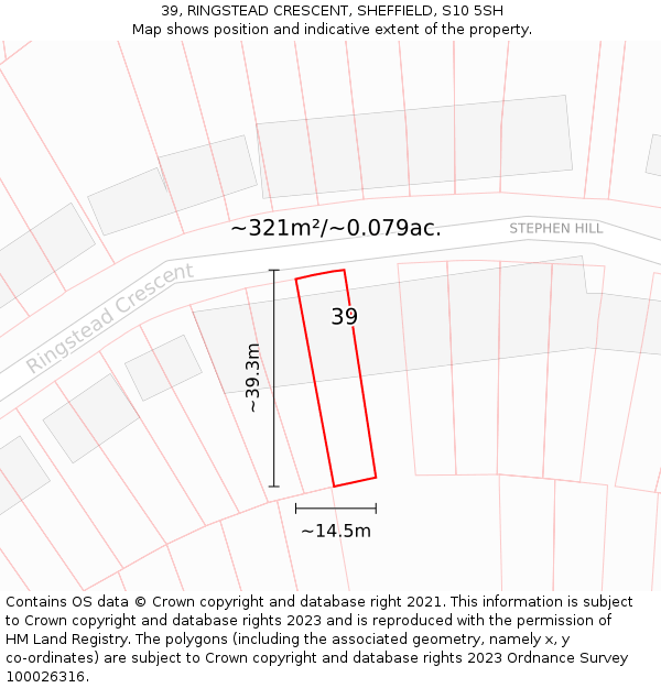 39, RINGSTEAD CRESCENT, SHEFFIELD, S10 5SH: Plot and title map